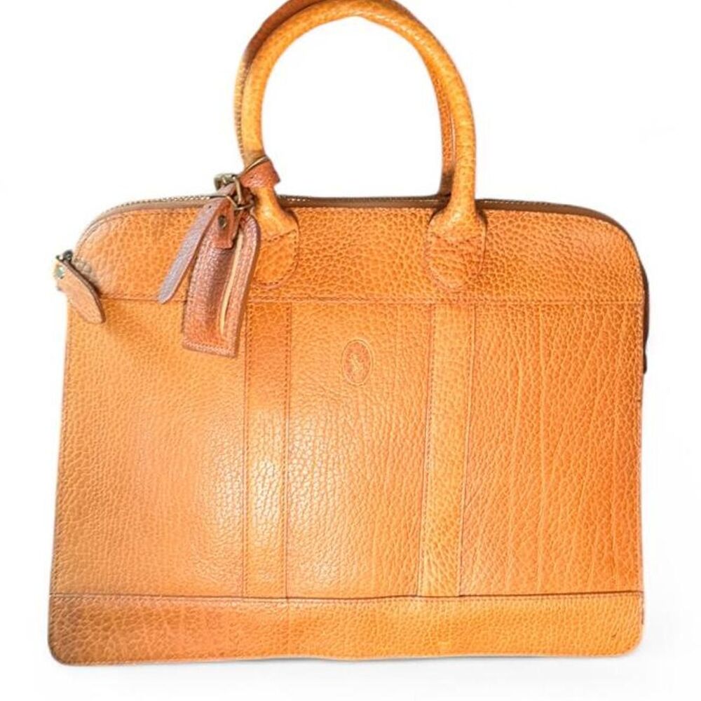 Vintage Polo Ralph Lauren Pebbled Leather Briefcase Business Bag Tan Brown 13.5”